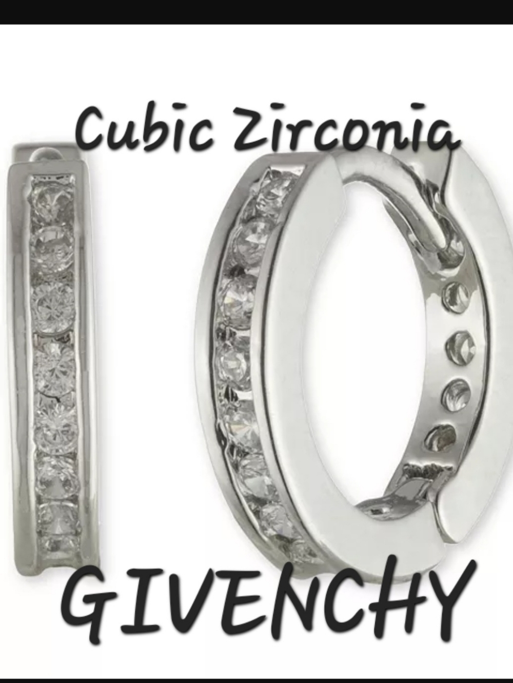 Givenchy Earrings Hoop Pavé Small Huggie Silver Tone Cubic Zirconia